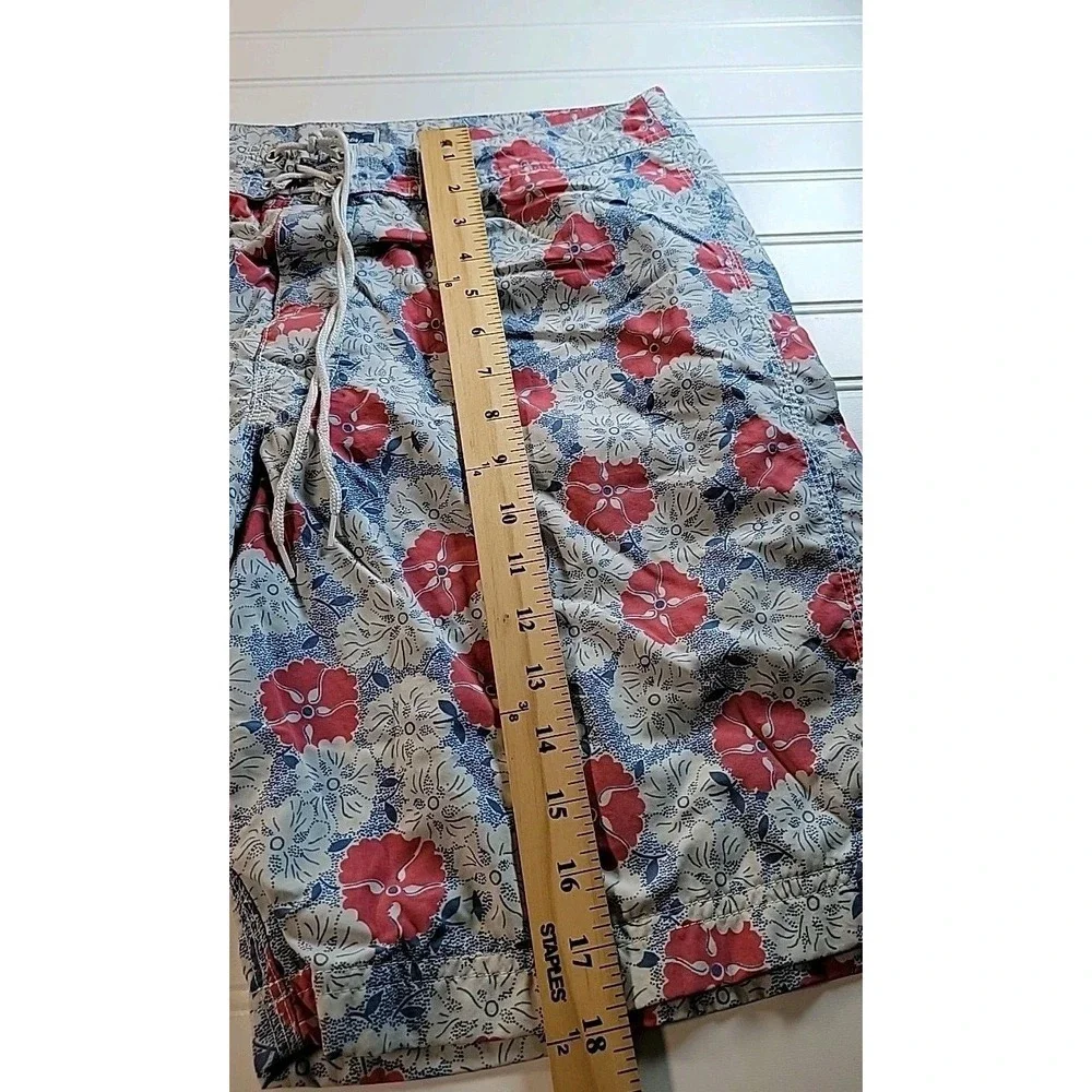 J Crew BLUE White Hawaiian FLORAL Mesh Lined  Swim Trunks‎ Mens SIZE 32